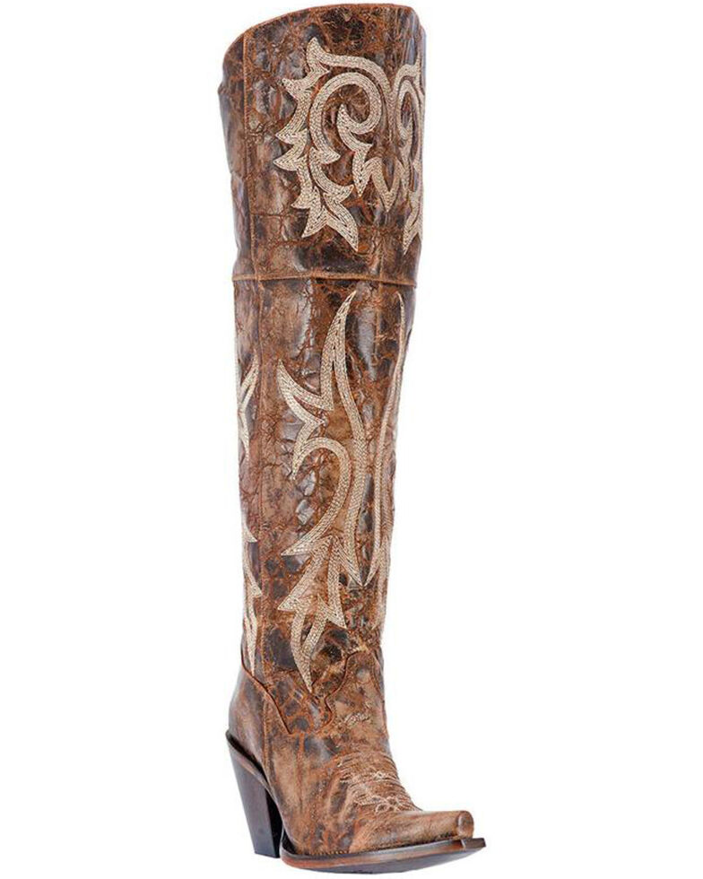 Dan Post Women's Chestnut Jilted Knee Boots - Snip Toe , Chestnut, hi-res