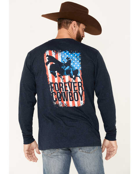 Image #4 - Cody James Men's Heather Navy Forever Cowboy Graphic Long Sleeve T-Shirt , Navy, hi-res