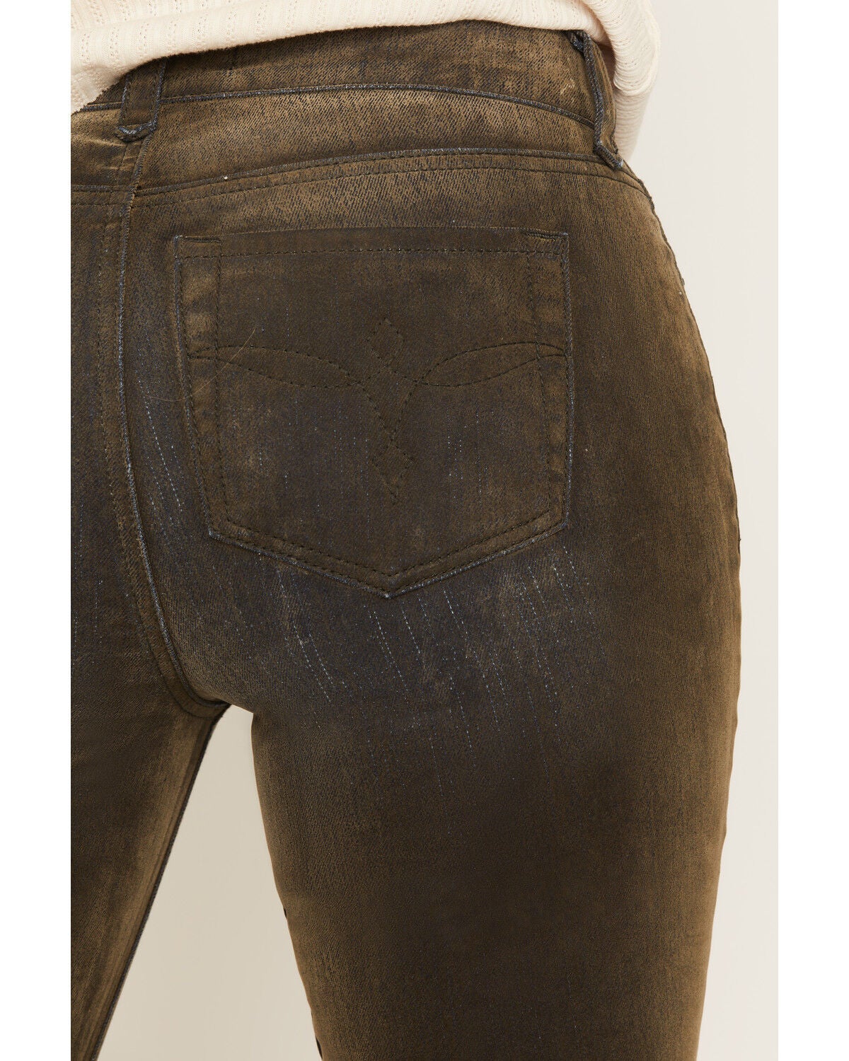 Image #4 - Shyanne Women's Celeste High Rise Flocked Bootcut Denim Jeans, Olive, hi-res