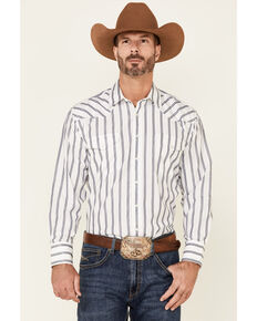 Panhandle Men's Navy Satin Dobby Stripe Long Sleeve Snap Western Shirt , Navy, hi-res