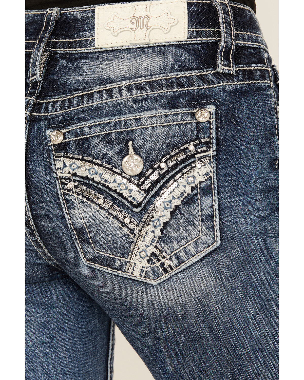 Image #2 - Miss Me Women's Medium Wash Embroidered Bootcut Stretch Denim Jeans, Medium Wash, hi-res