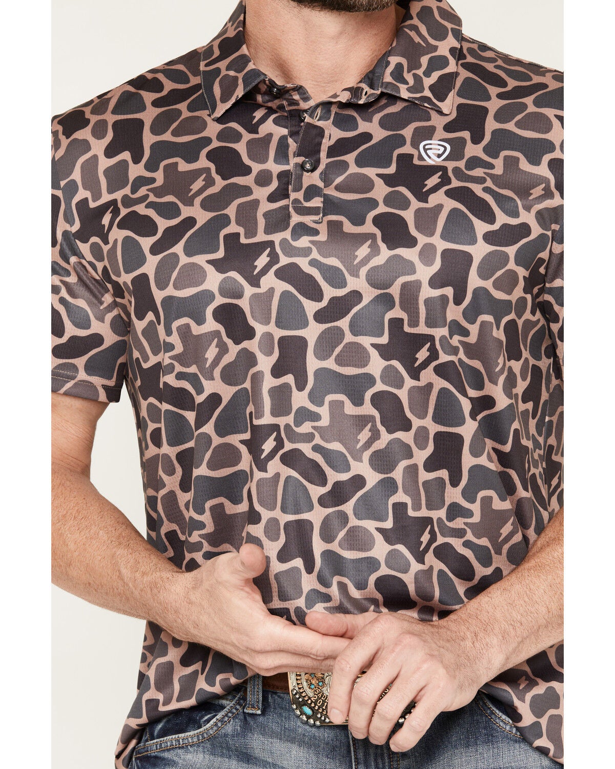 Image #3 - Rock & Roll Denim X Koe Wetzel Men's Camo Print Short Sleeve Button-Down Polo, Camouflage, hi-res