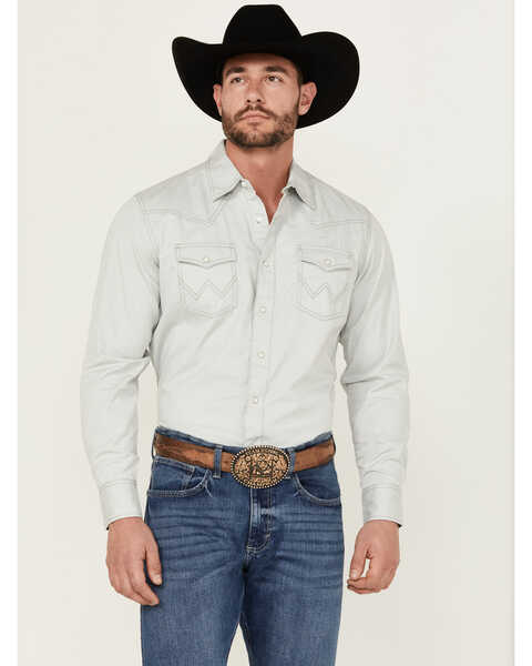 Wrangler Retro Men's Premium Solid Long Sleeve Snap Western Shirt , Grey, hi-res