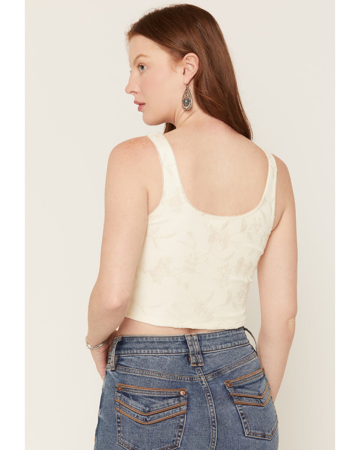 Image #4 - Originality Women's Embroidered Mesh Corset Top, Cream, hi-res