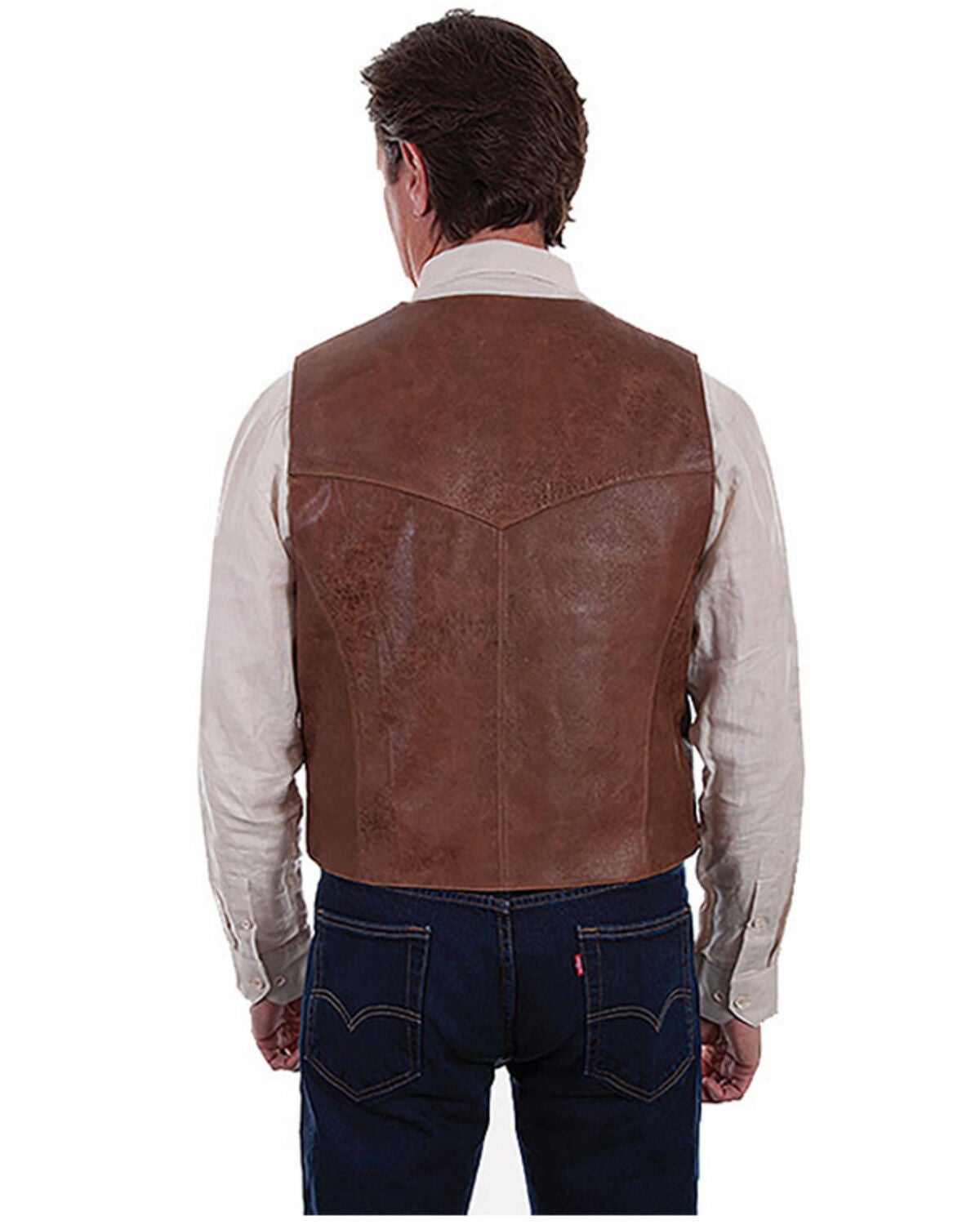 Image #2 - Scully Leatherwear Men's Tailored Vintage Lamb Leather Vest, Brown, hi-res
