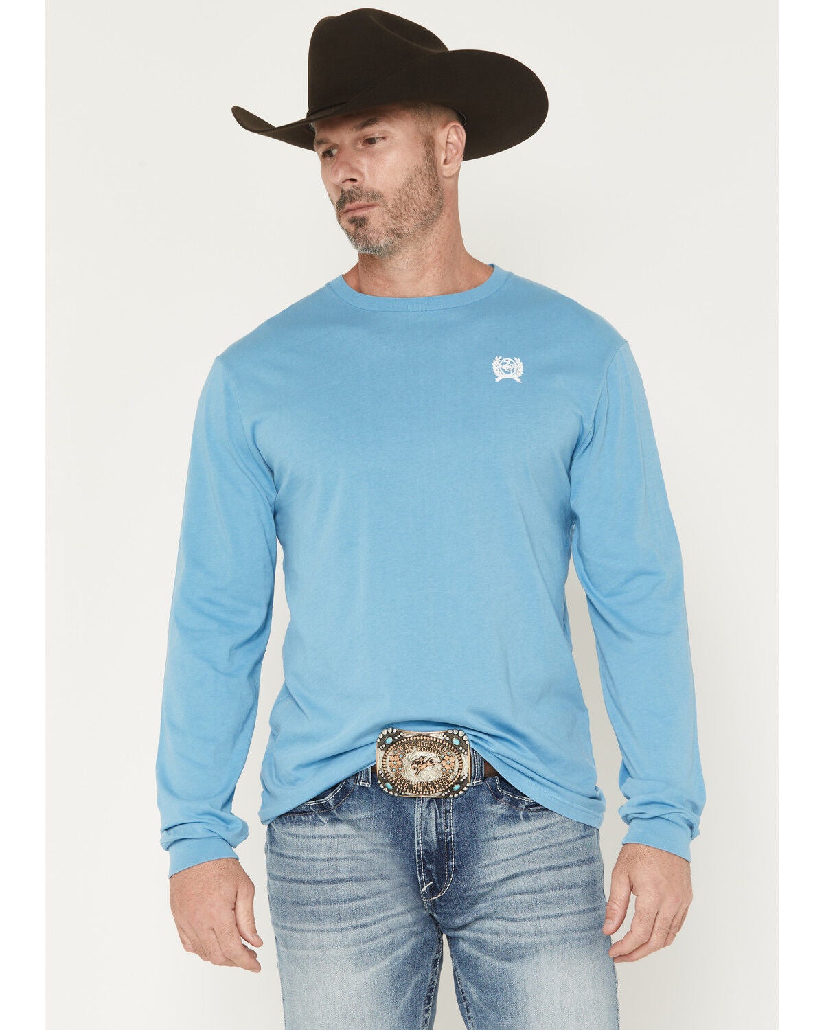 Cinch Men's Roped Logo Long Sleeve Graphic T-Shirt, Blue, hi-res