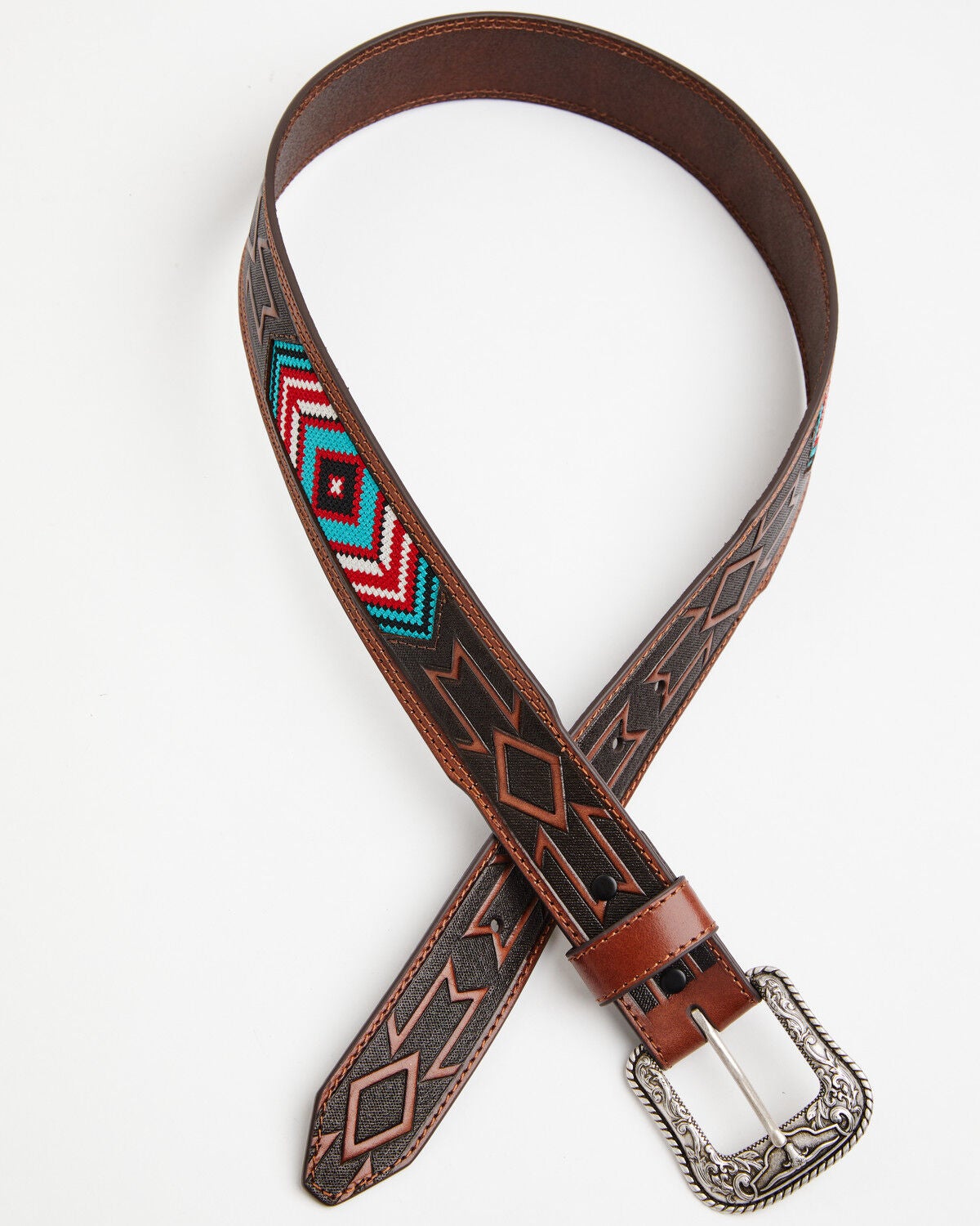 Image #1 - Cody James Men's Southwestern Embossed Needlepoint Leather Belt, Brown, hi-res