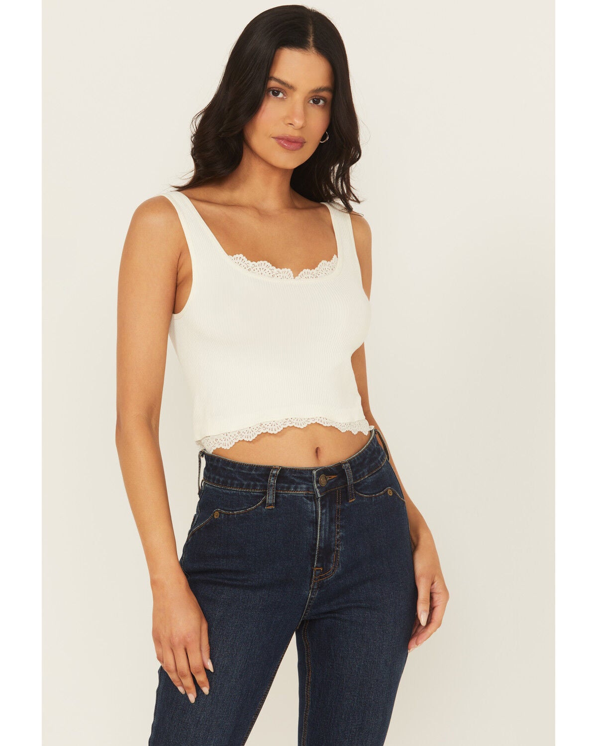 Fornia Women's Lace Trim Tank Top, White, hi-res
