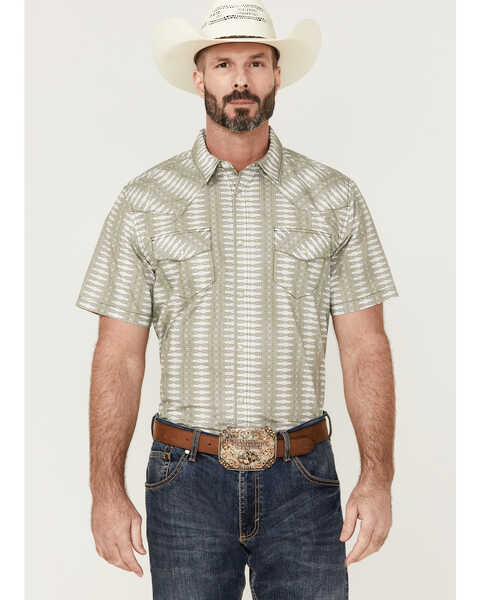 Gibson Men's Cream Southwestern Stripe Short Sleeve Snap Western Shirt , Cream, hi-res