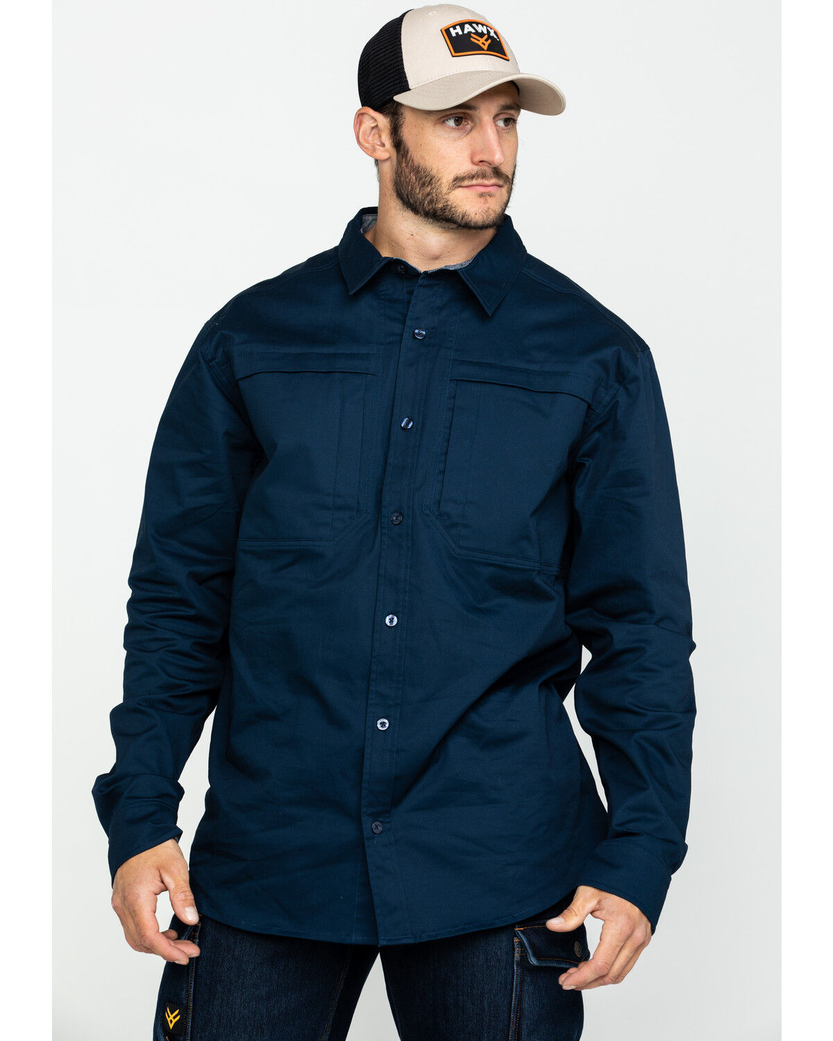 Image #1 - Hawx Men's Navy Stretch Twill Long Sleeve Work Shirt, Navy, hi-res