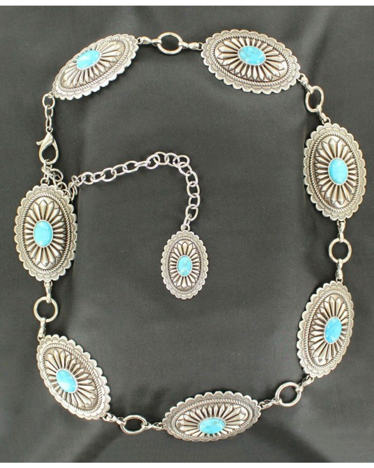 Image #2 - Ariat Women's Oval Turquoise Concho Chain Belt, Silver, hi-res