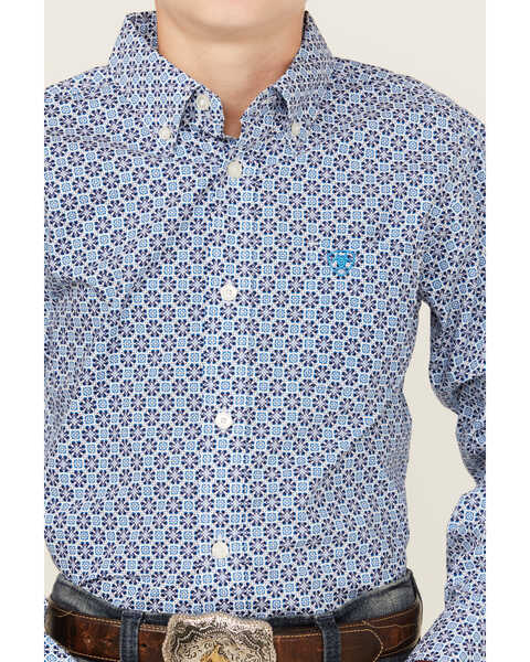 Image #3 - Ariat Boys' Parker Geo Print Long Sleeve Button-Down Western Shirt , Blue, hi-res