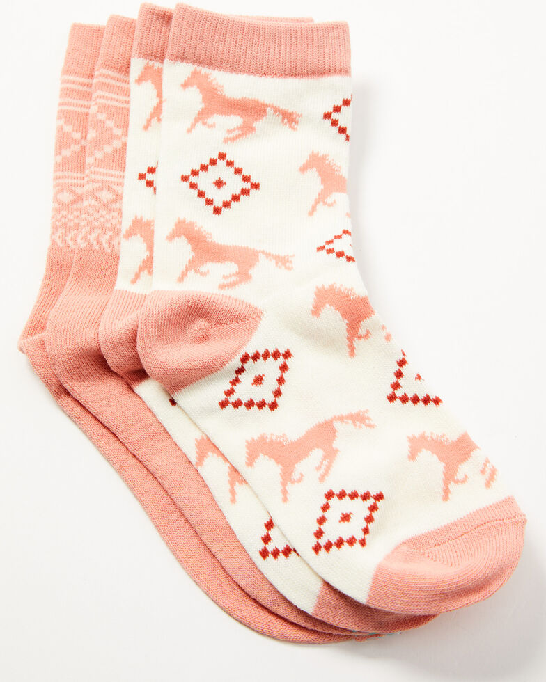 Rank 45 Girls' Horse Border Print Crew Socks - 2-Pack, Multi, hi-res