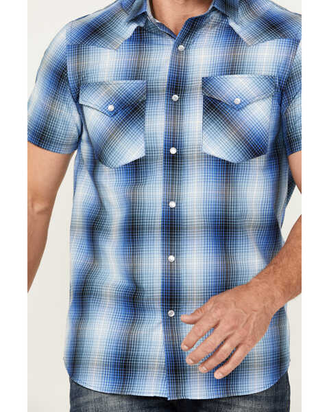 Image #3 - Pendleton Men's Frontier Plaid Print Short Sleeve Pearl Snap Western Shirt, Blue, hi-res