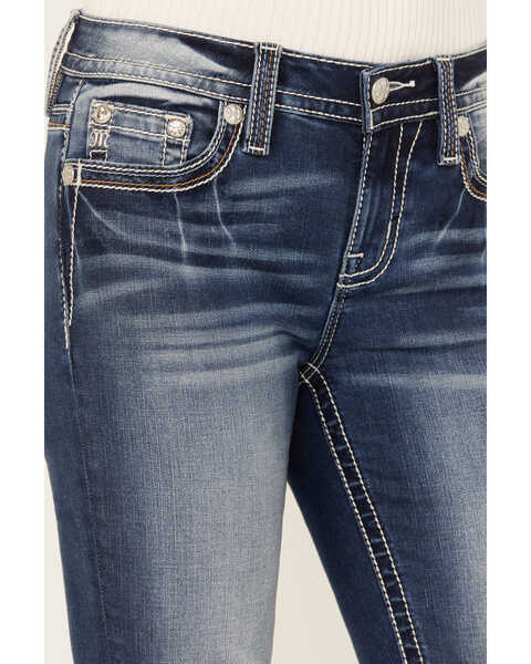 Image #4 - Miss Me Women's Medium Wash Mid Rise Saddle Stitch Angle Wing Bootcut Jeans, Medium Wash, hi-res
