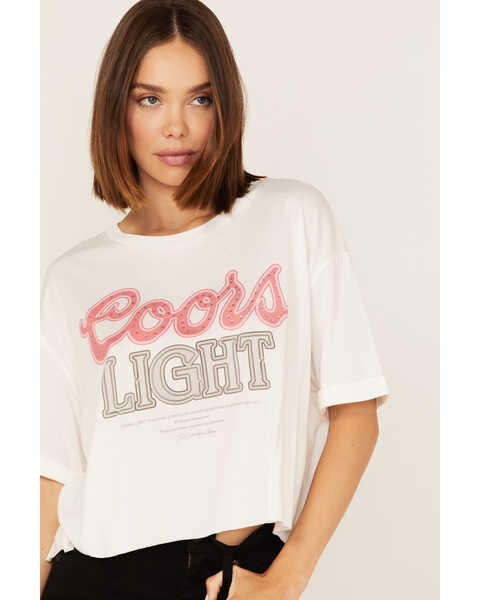 The Laundry Room Women's Coors Light Rhinestone Neon Light Graphic Tee, White, hi-res