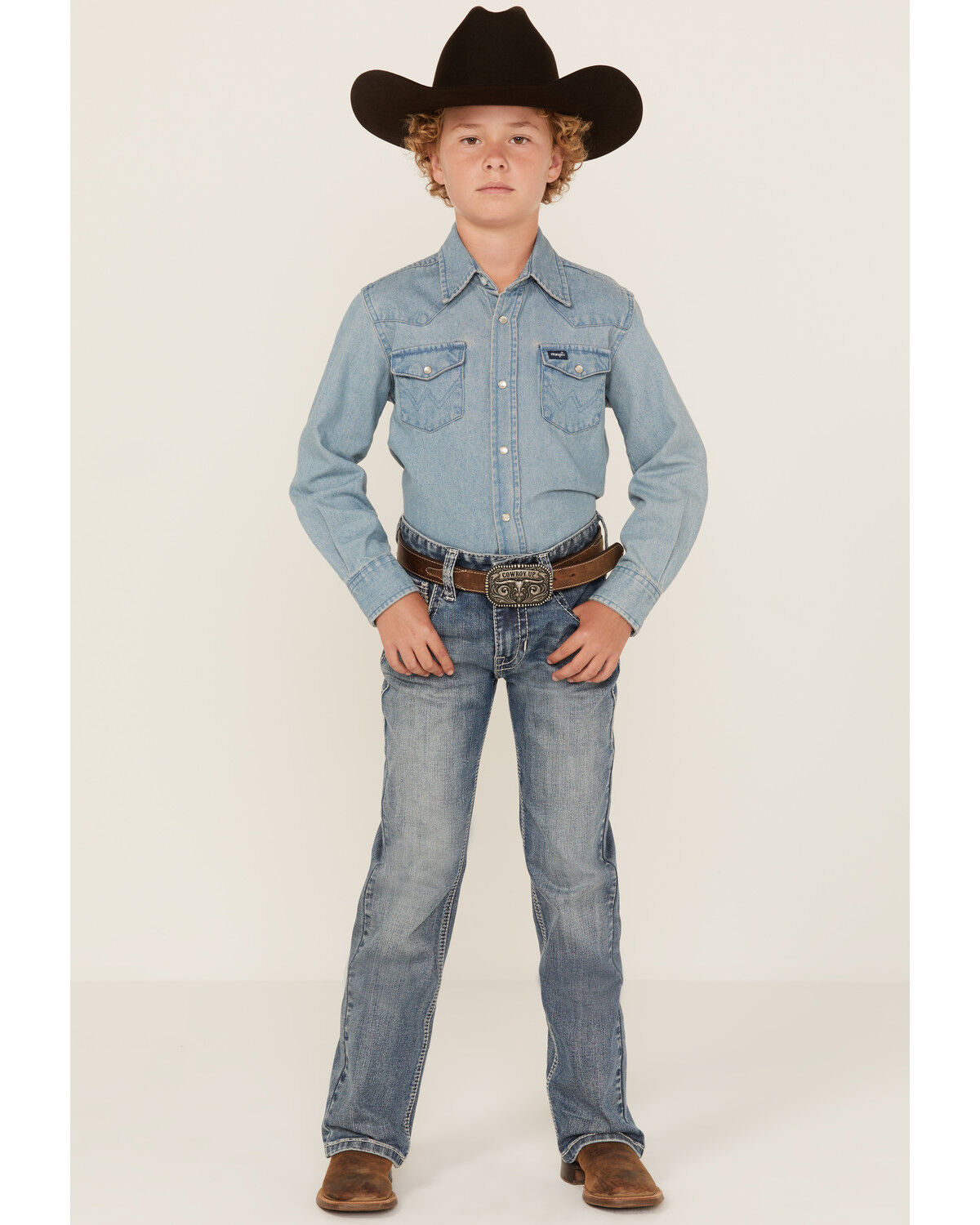 Image #1 - Panhandle Boys' Light Wash Vintage Bootcut Denim Jeans, Light Wash, hi-res
