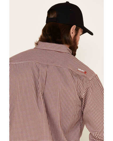 Image #5 - Ariat Men's FR Check Plaid Print Long Sleeve Button Down Work Shirt, Wine, hi-res