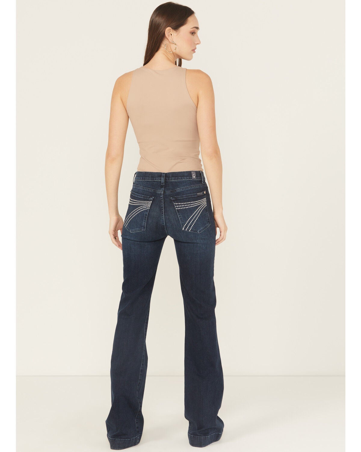 7 For All Mankind Women's Dark Wash Baltimora High Rise Studded Trouser Stretch Denim Jeans, Dark Wash, hi-res