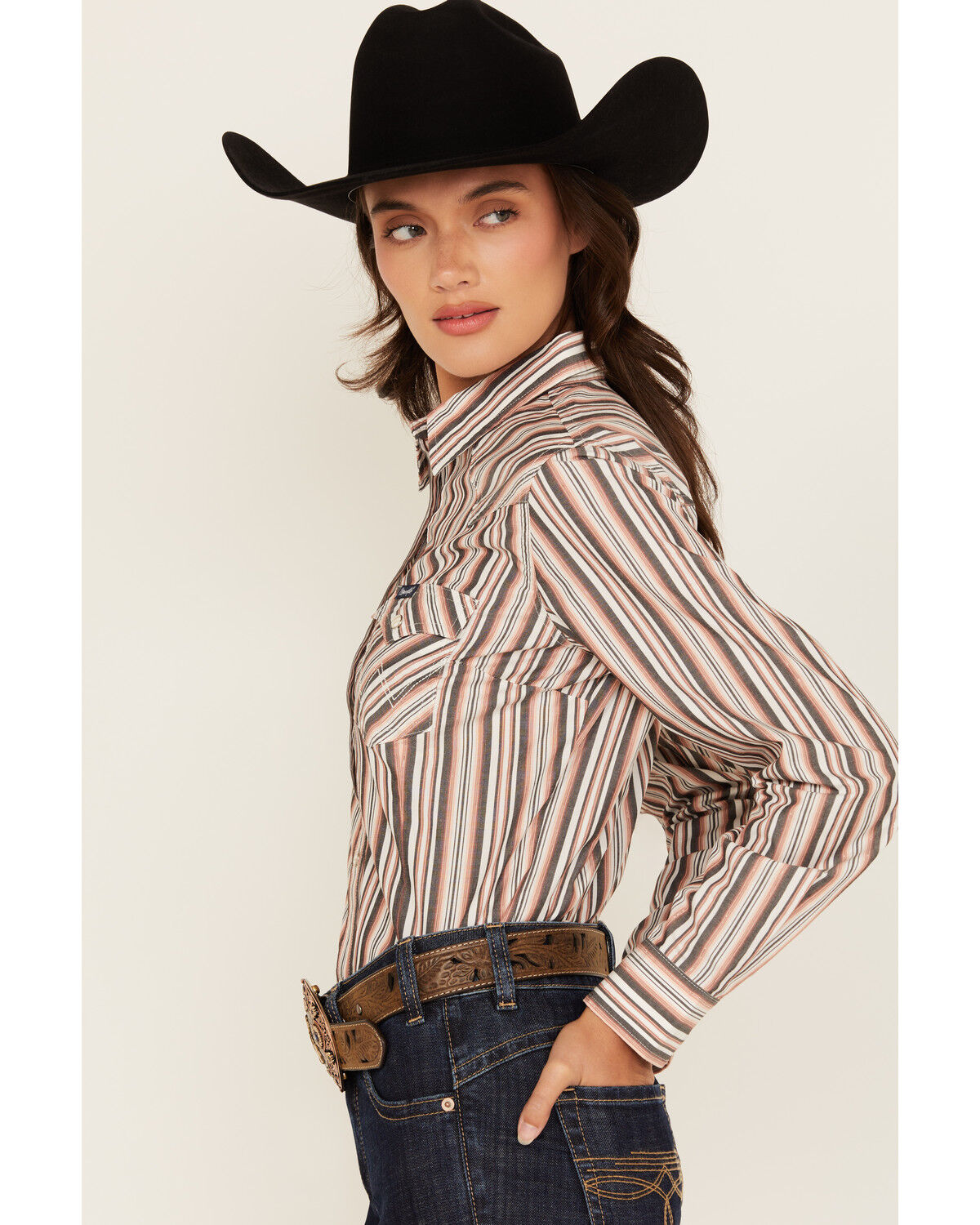 Image #2 - Wrangler Retro Women's Striped Print Long Sleeve Snap Western Shirt, Multi, hi-res