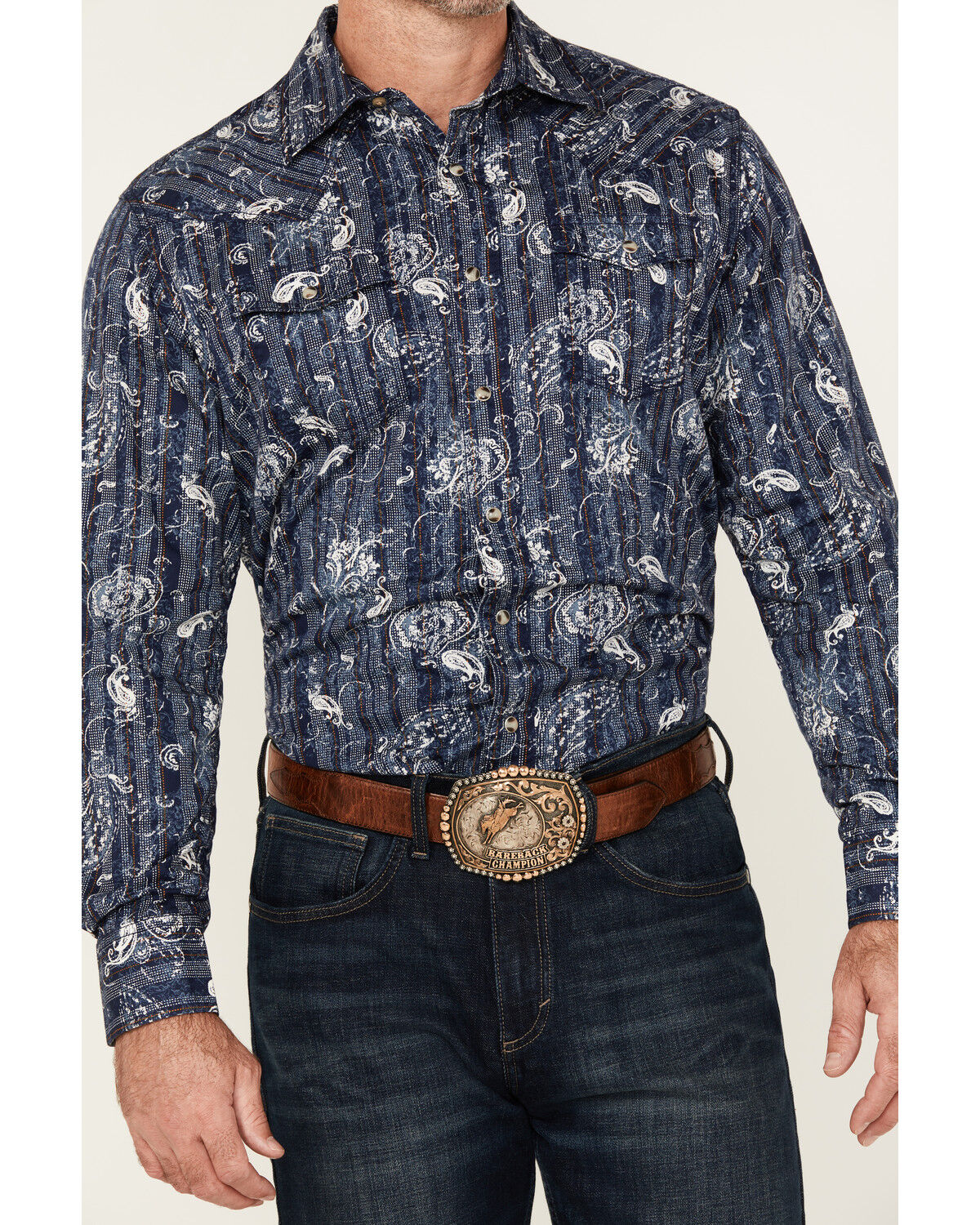 Image #3 - Wrangler Retro Men's Paisley Print Long Sleeve Snap Western Shirt, Navy, hi-res