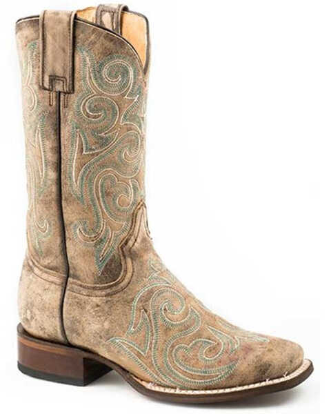Roper Women's Diana Vintage All-Over Embroidered Western Boots - Square Toe , Brown, hi-res