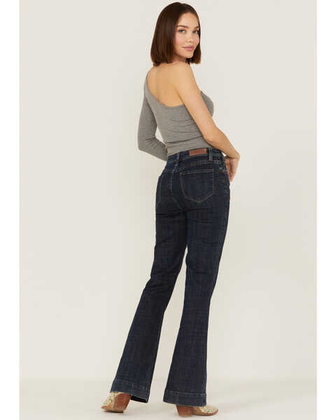 Image #3 - Rock & Roll Denim Women's Yoke Front Flare Jeans, Dark Blue, hi-res
