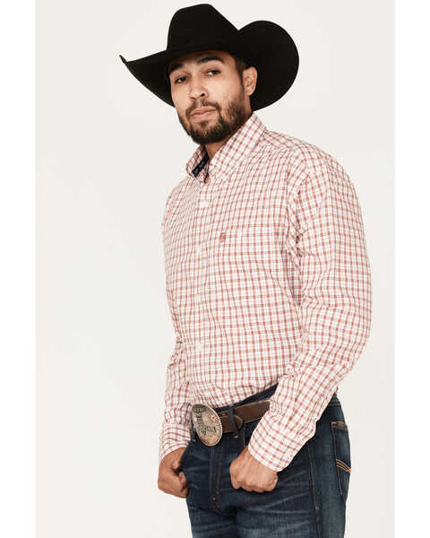 Image #2 - George Strait by Wrangler Men's Long Sleeve Button Down One Pocket Plaid Shirt, Red, hi-res