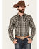 Image #1 - Gibson Trading Co Men's Dark Knight Plaid Print Long Sleeve Snap Stretch Western Shirt, Black, hi-res