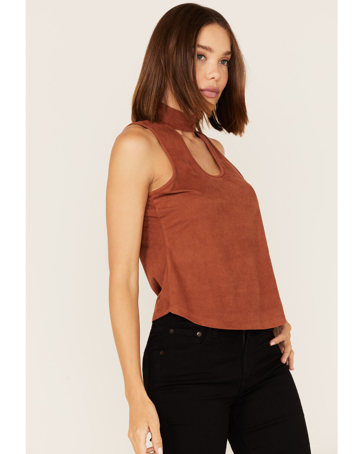 Image #2 - Shyanne Women's Suede Cutout Tank, Chestnut, hi-res