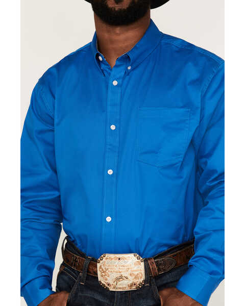 Image #3 - RANK 45® Men's Solid Basic Twill Logo Long Sleeve Button-Down Western Shirt , Royal Blue, hi-res