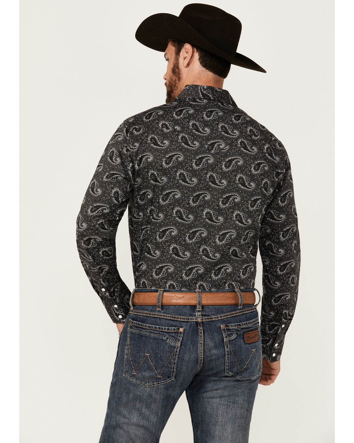 Image #4 - Rock & Roll Denim Men's Paisley Print Long Sleeve Snap Stretch Western Shirt, Black, hi-res