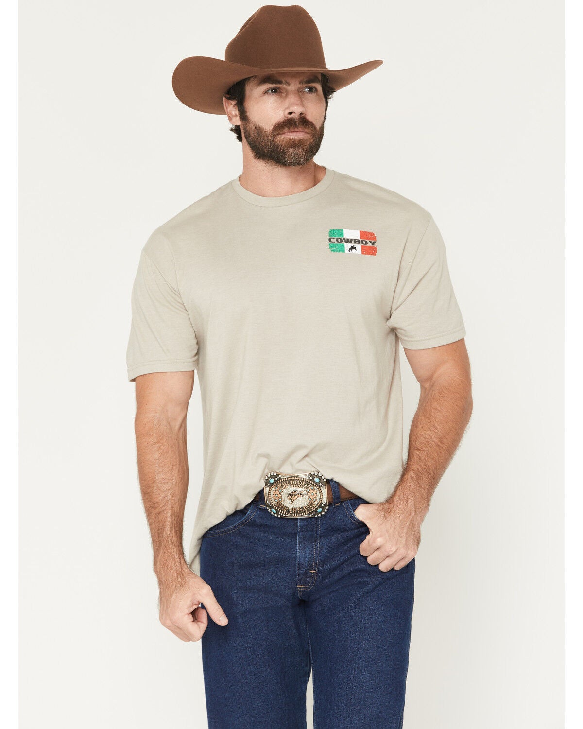 Image #2 - Cowboy Hardware Men's Mexico Cowboy Short Sleeve Graphic T-Shirt, Sand, hi-res