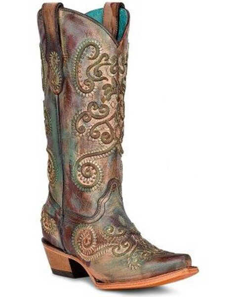 Corral Women's Embellished Western Boots - Snip Toe, Turquoise, hi-res