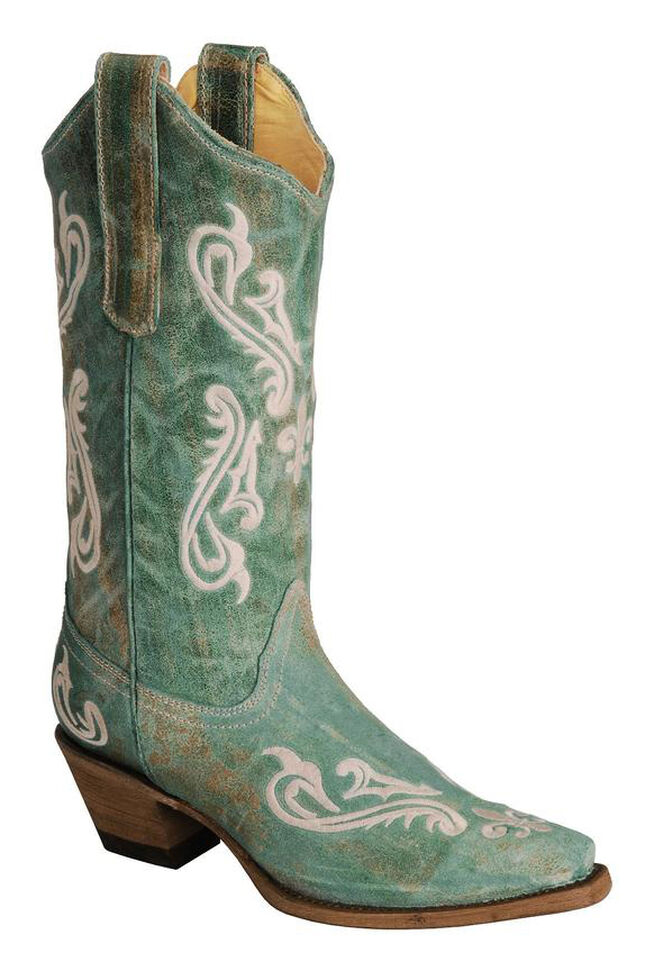 Corral Cortez Fleur-De-Lis Turquoise Cowgirl Boots - Snip Toe - Country ...
