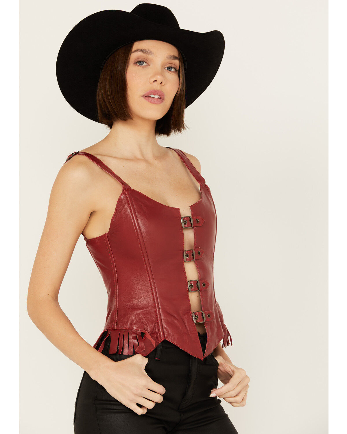 Image #2 - Understated Leather Women's Finish Line Corset, Red, hi-res