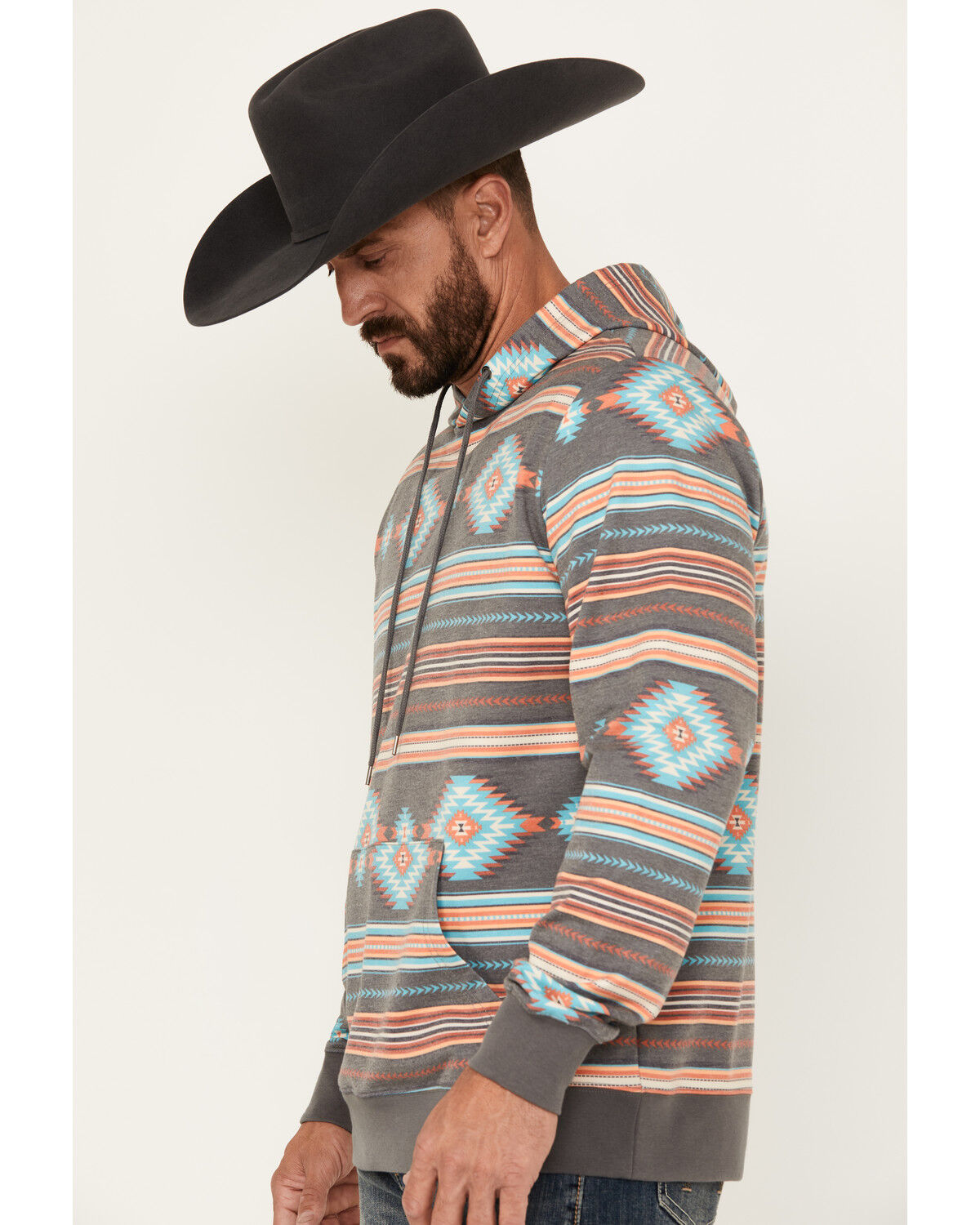 Image #2 - Rock & Roll Denim Men's Southwestern Print Hooded Sweatshirt, Grey, hi-res