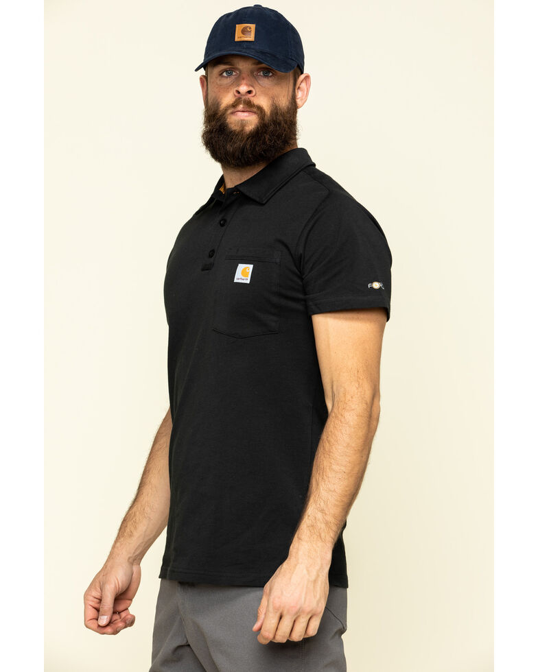 Carhartt Men's Black Force Cotton Pocket Polo Work Shirt , Black, hi-res
