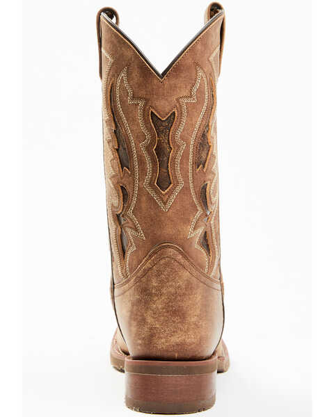 Image #5 - Laredo Men's Distressed Leather Western Boots - Broad Square Toe , Tan, hi-res
