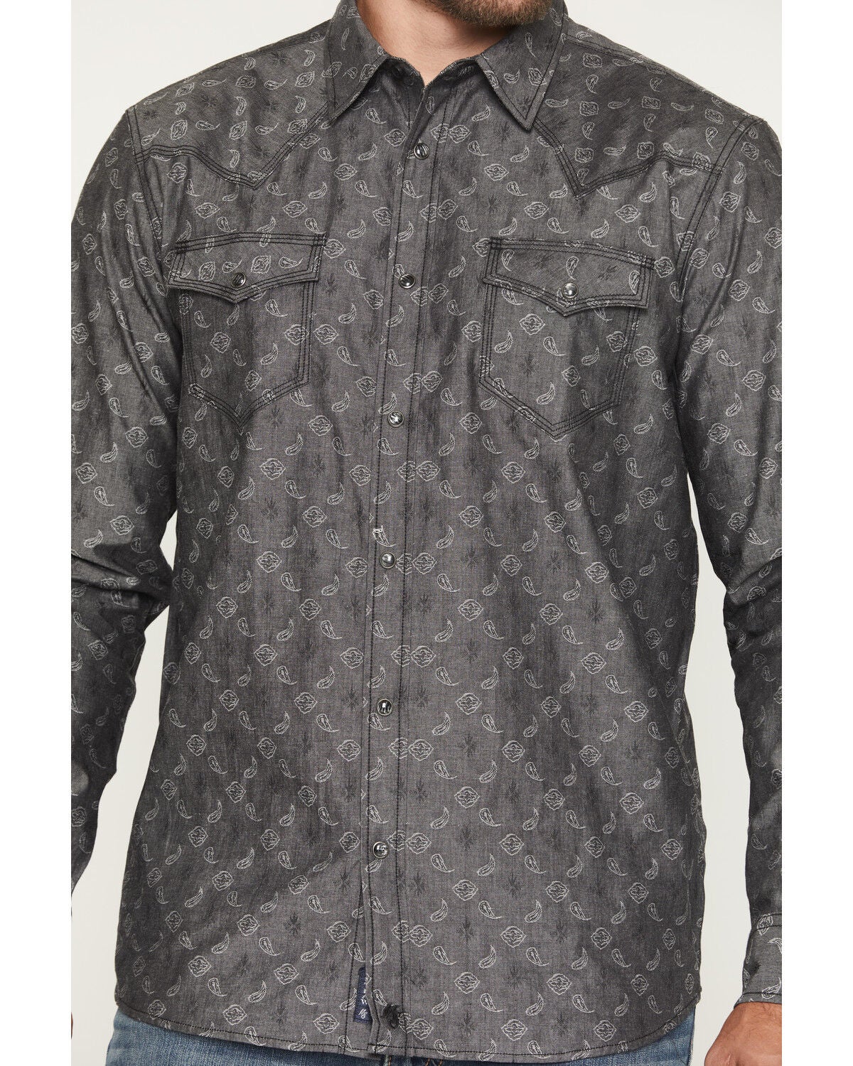 Image #3 - Moonshine Spirit&reg; Men's Steel Drum Bobby Paisley Print Long Sleeve Snap Western Shirt, Grey, hi-res