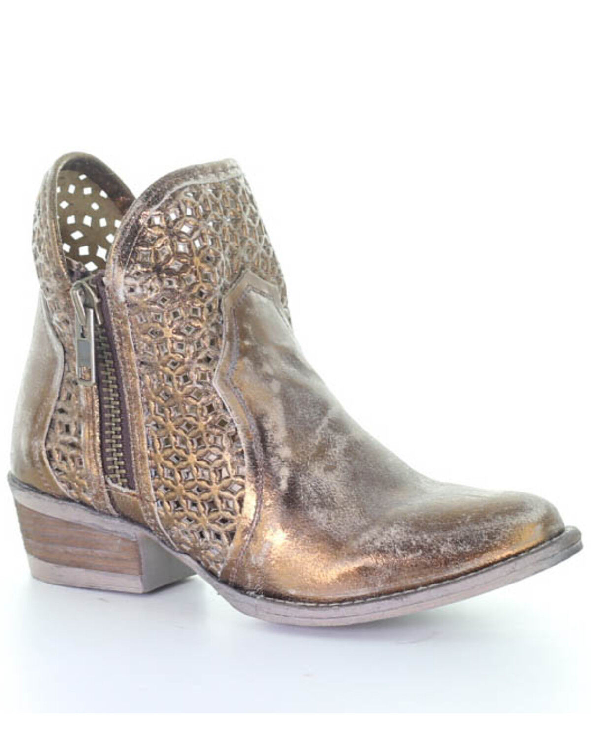 Image #1 - Circle G Women's Copper Cut Out Fashion Booties - Round Toe, Bronze, hi-res