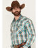 Image #2 - Panhandle Men's Boot Barn Exclusive Plaid Print Long Sleeve Snap Stretch Western Shirt, Turquoise, hi-res