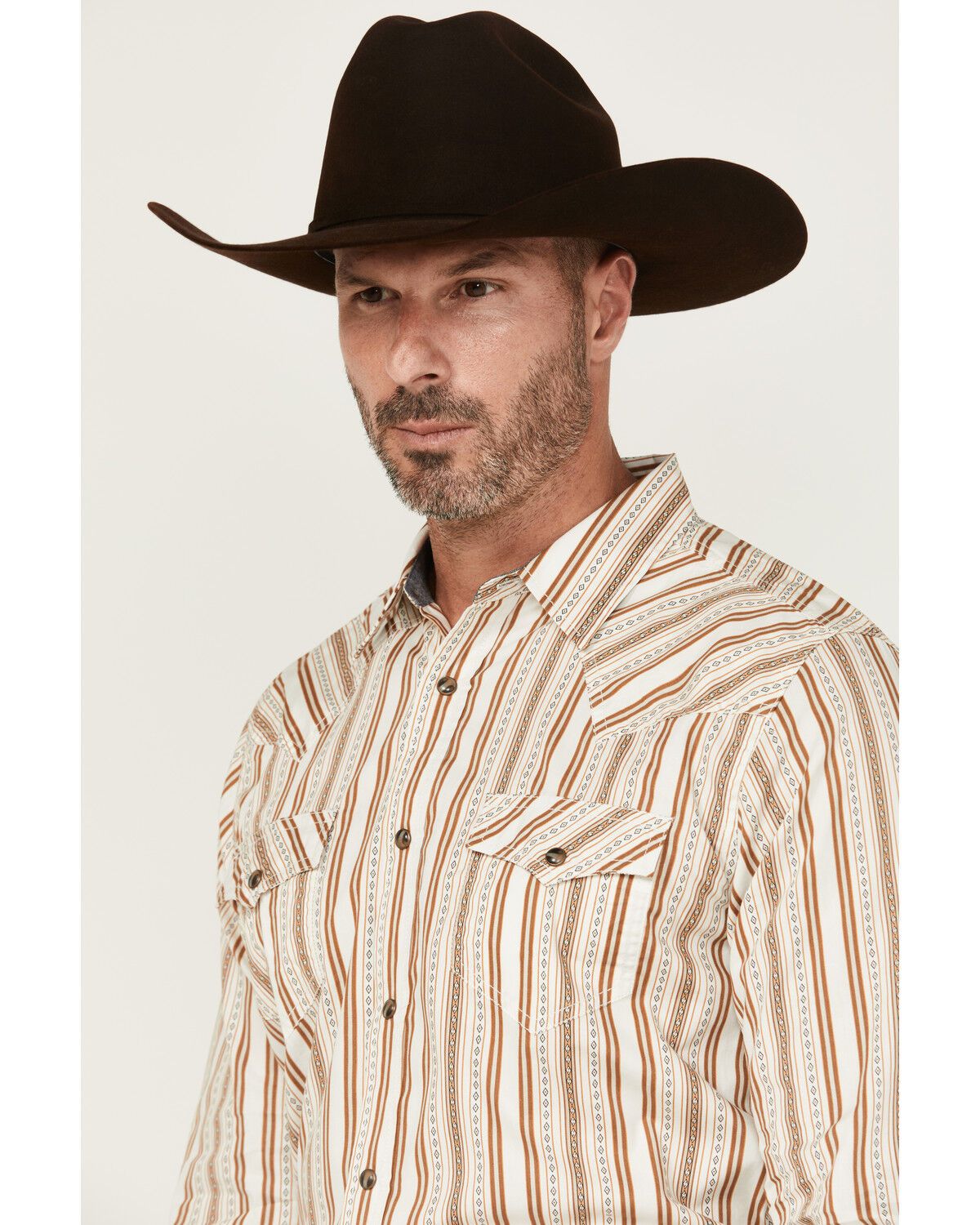 Image #2 - Cody James Men's Sierra Southwestern Striped Long Sleeve Snap Western Shirt, Cream, hi-res