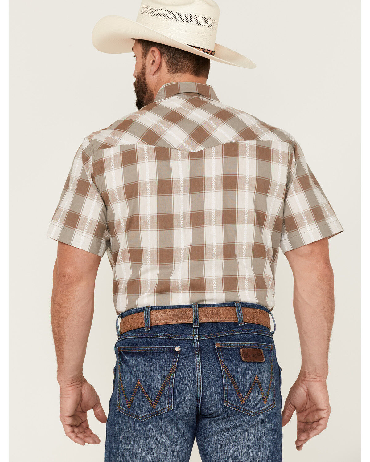 Image #4 - Tin Haul Men's Buffalo Dobby Large Plaid Short Sleeve Pearl Snap Western Shirt, Grey, hi-res