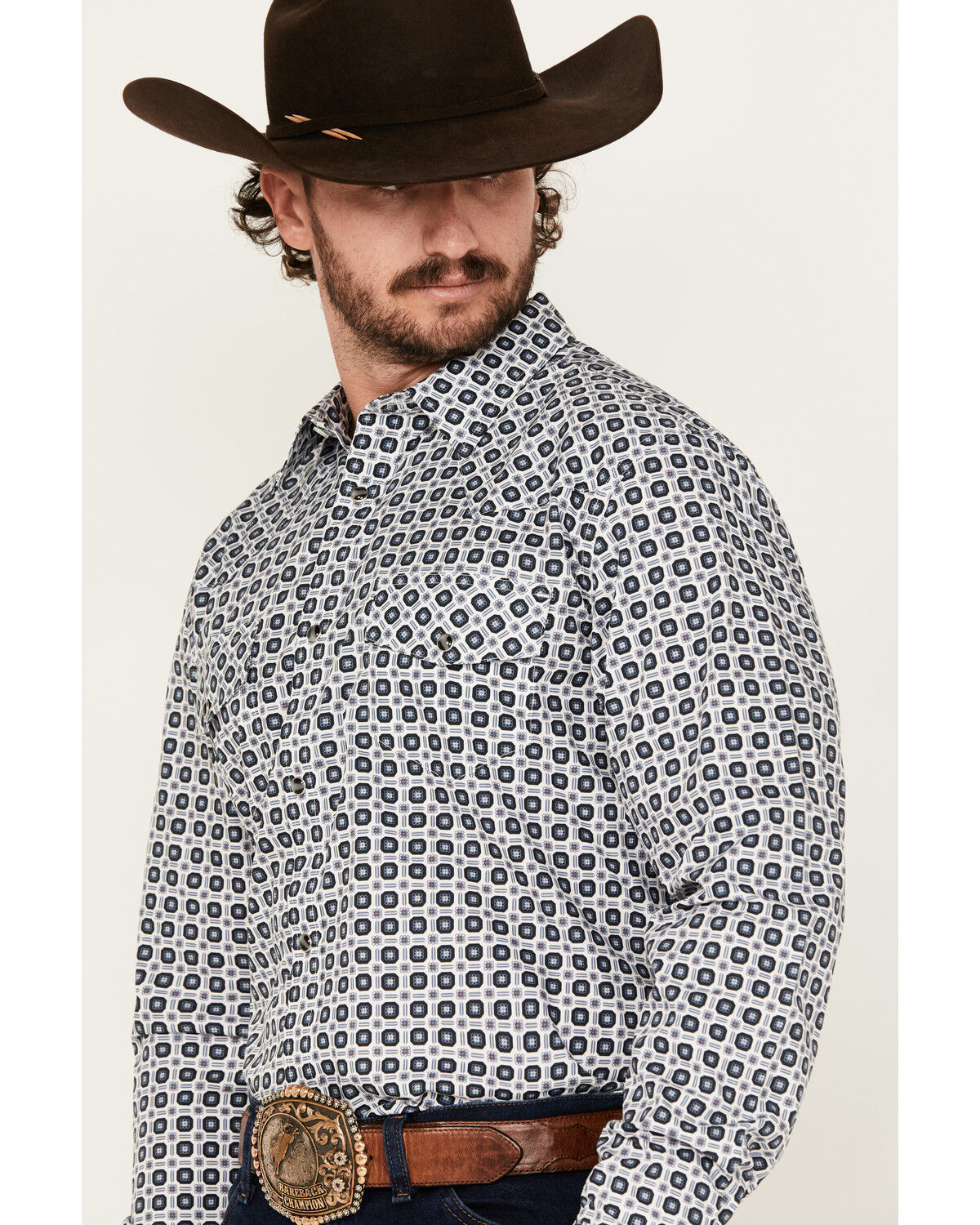 Image #2 - Gibson Trading Co Men's Sprout Geo Print Long Sleeve Snap Stretch Western Shirt, White, hi-res