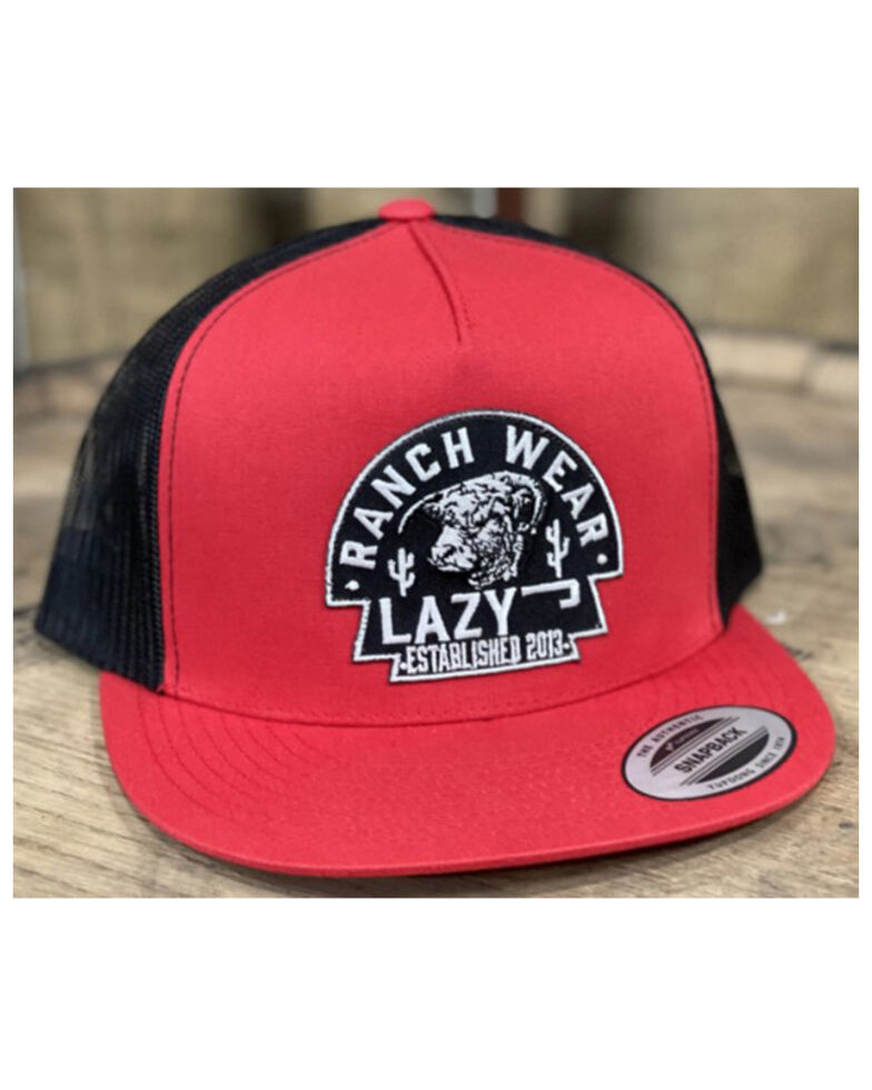 Lazy J Ranch Men's Red & Black Arrowhead Logo Patch Mesh-Back Ball Cap , Red, hi-res