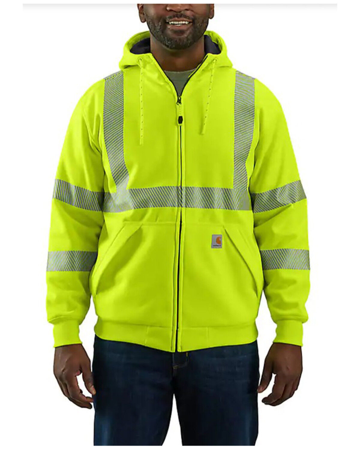 Image #1 - Carhartt Men's Hi-Vis Loose Fit Thermal Full-Zip Hooded Work Sweatshirt - Big, Bright Green, hi-res