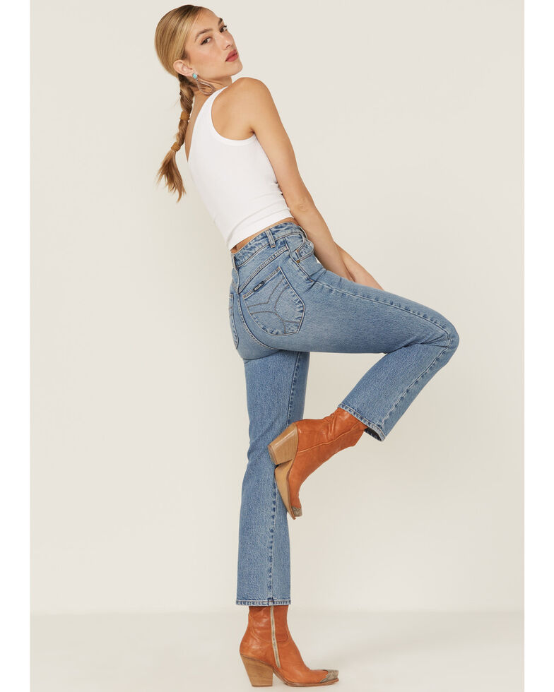Rolla's Women's Medium Wash High-Rise Original Slim Straight Jeans, Blue, hi-res