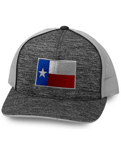 Oil Field Hats Men's Grey Texas Flag Mesh-Back Flex-Fit Ball Cap, Black, hi-res