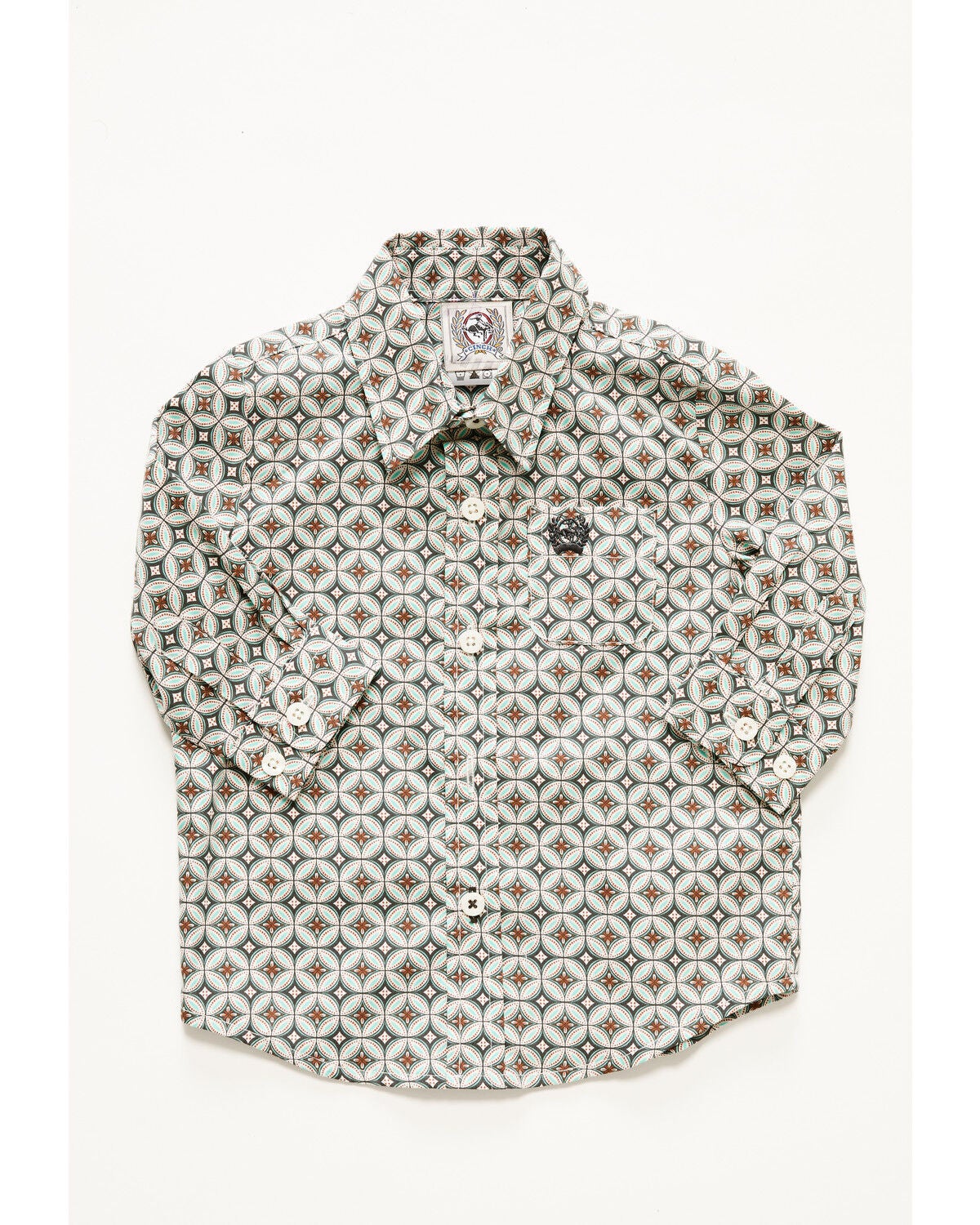 Image #1 - Cinch Infant Boys' Geo Print Long Sleeve Button-Down Western Shirt, Cream, hi-res